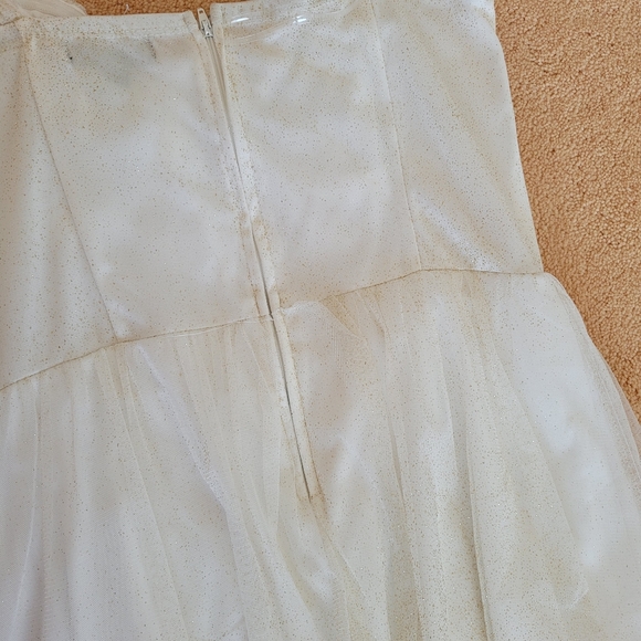 NEW CRYSTALL DOLL Gold Sparkle Glitter White Outer Mesh Sleeveless Maxi Dress - Picture 12 of 15
